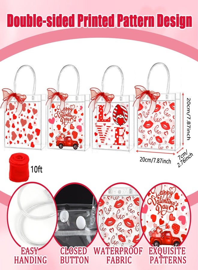 Zenoble 24 Pcs Valentines Gift Bags 4 Styles of Double-Sided PVC Clear Bags Valentine's Day Goodie Gift Bag with Red Ribbon for Anniversaries Weddings Valentine's Day Party Favor - Image 3